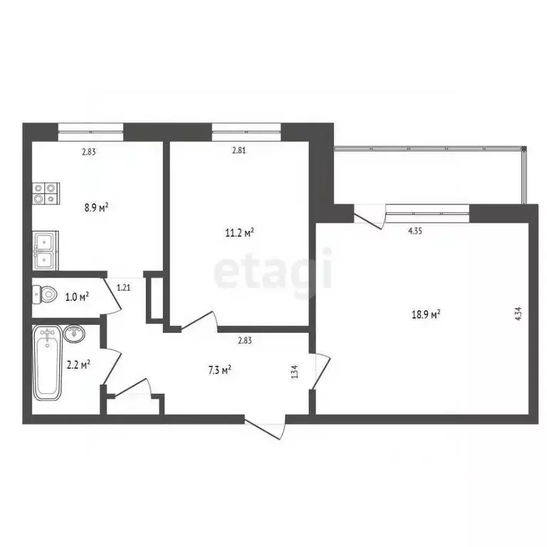 2-к кв. Томская область, Северск ул. Победы, 21 (50.0 м) - Фото 1