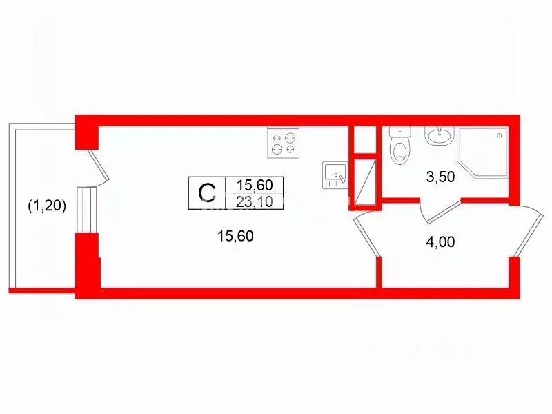 Студия Санкт-Петербург пос. Шушары, пер. Вилеровский, 6 (23.1 м) - Фото 2
