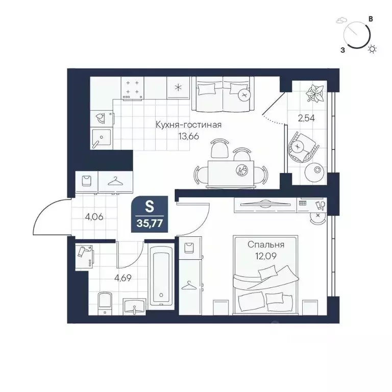 1-к кв. Новгородская область, Великий Новгород Медь кв-л,  (35.77 м) - Фото 1