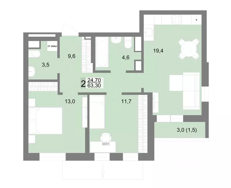 2-к кв. Свердловская область, Екатеринбург ул. Семена Лагоды, 80 (63.3 ... - Фото 1