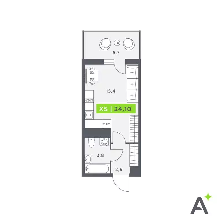 Квартира-студия: Кудрово, Солнечная улица, 4 (24.1 м) - Фото 1