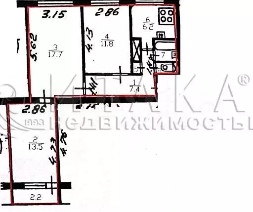 3-к. квартира, 59,6 м, 1/9 эт. - Фото 0