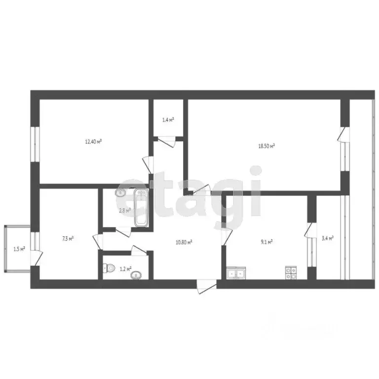 3-к кв. Крым, Саки ул. Ленина (68.7 м) - Фото 2
