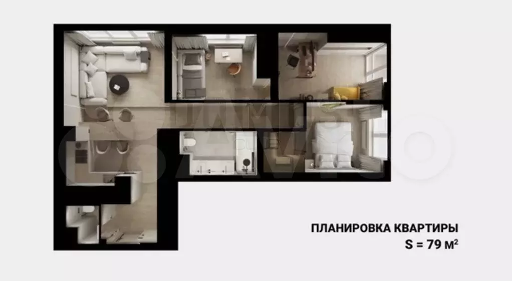 3-к. квартира, 79 м, 6/9 эт. - Фото 0