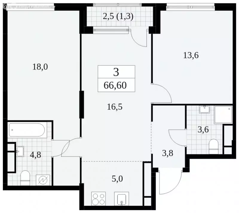 3-комнатная квартира: москва, бартеневская улица, 16 (66.6 м) - Фото 0