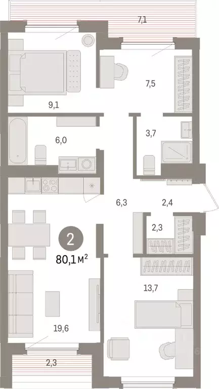 2-к кв. Липецкая область, Липецк пл. Петра Великого, 1 (80.1 м) - Фото 0