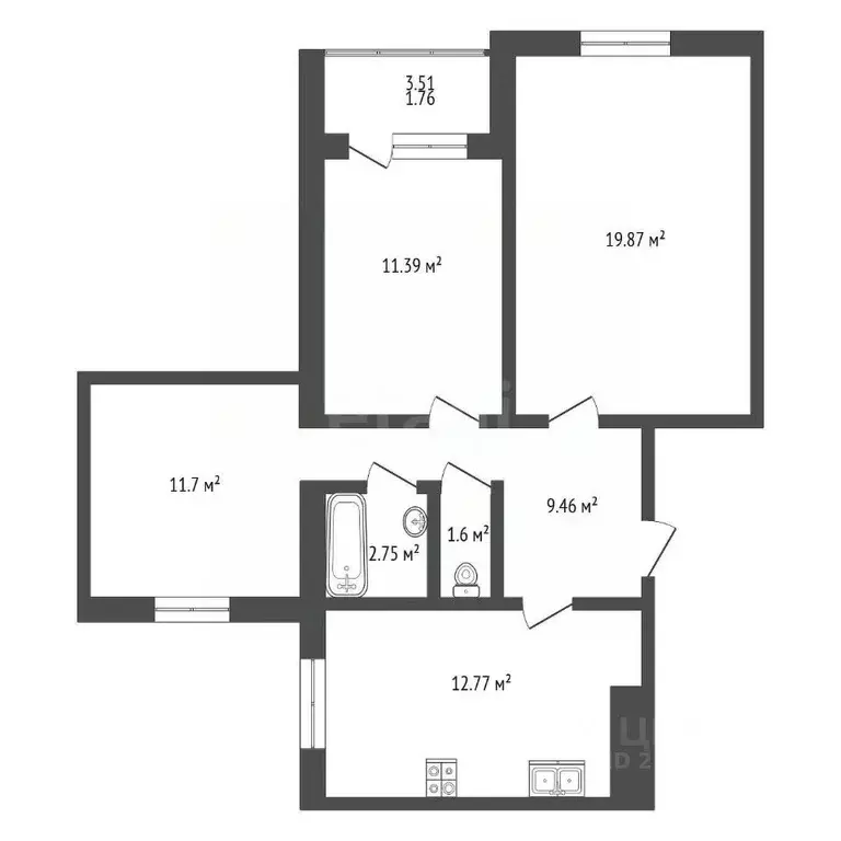 3-к кв. Калининградская область, Калининград ул. Левитана, 65к2 (68.7 ... - Фото 2