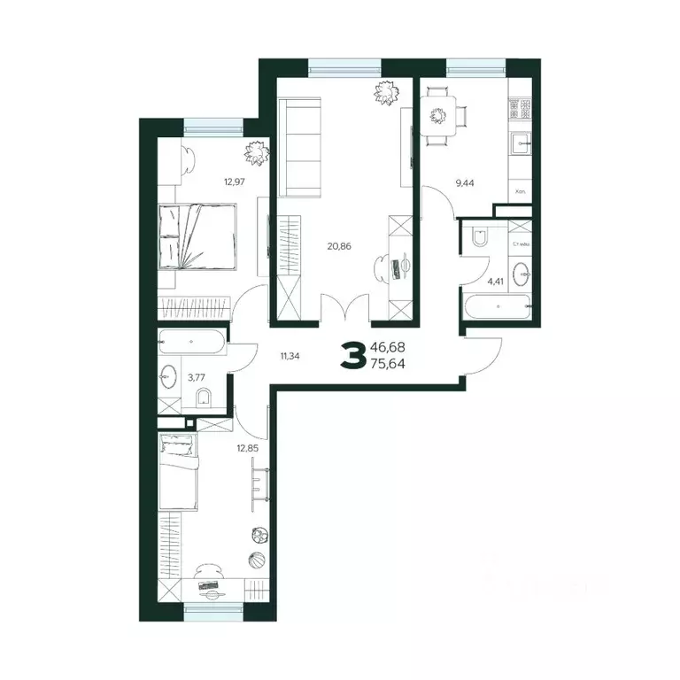 3-к кв. Московская область, Химки Сходня мкр, Первомайская ул., ... - Фото 1