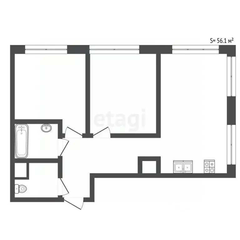 2-к кв. Санкт-Петербург просп. Крузенштерна, 13 (56.1 м) - Фото 2