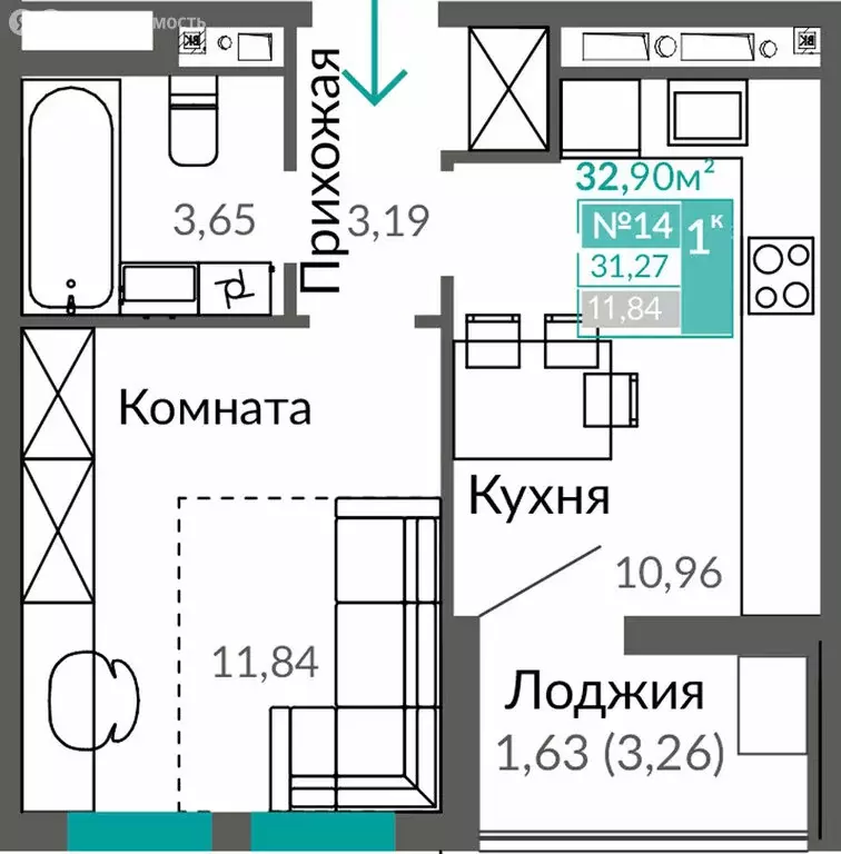 1-комнатная квартира: Симферополь, Лавандовый переулок, 1 (31.27 м) - Фото 0