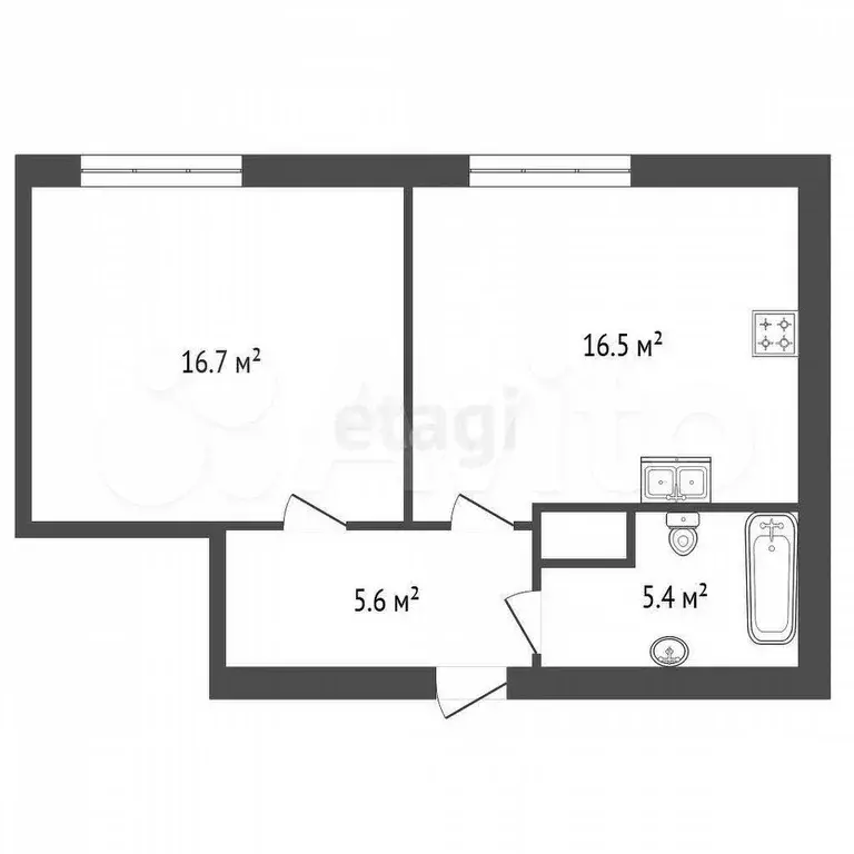 1-к. квартира, 44,2 м, 3/8 эт. - Фото 1