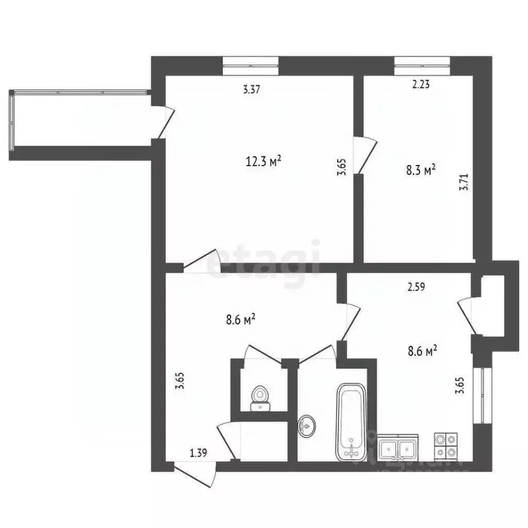 2-к кв. Вологодская область, Тотемский муниципальный округ, пос. ... - Фото 2