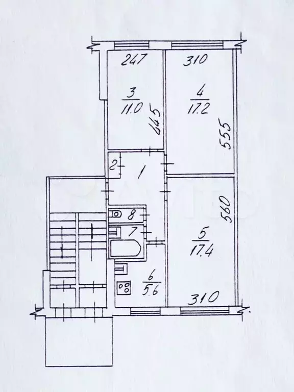 3-к. квартира, 60,8 м, 1/5 эт. - Фото 0