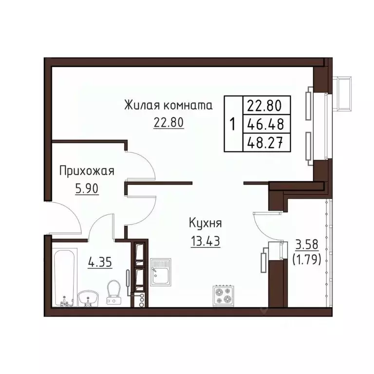 1-к кв. Орловская область, Орел ул. Левый Берег реки Оки, 21к1 (48.27 ... - Фото 0
