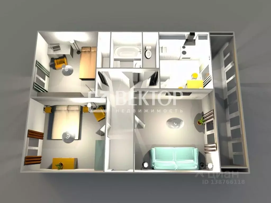 3-к кв. Костромская область, Кострома Новосельская ул., 15 (60.0 м) - Фото 2