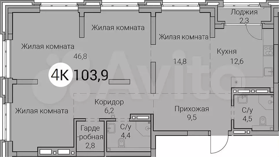 4-к. квартира, 103,9 м, 22/25 эт. - Фото 0