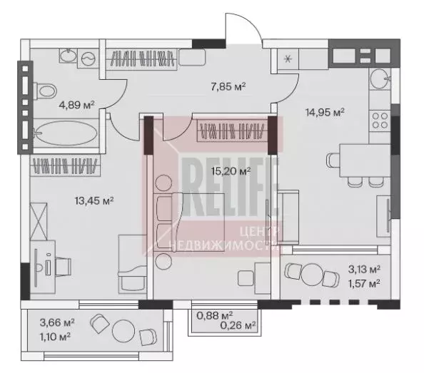 2-комнатная квартира: посёлок Малое Исаково, Первая улица, 1к2 (59.22 ... - Фото 1