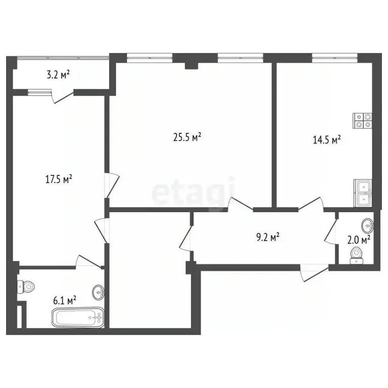 2-к кв. Калининградская область, Калининград ул. Юрия Гагарина, 16Б ... - Фото 2