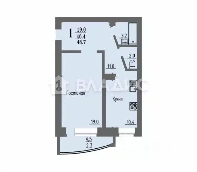 1-к кв. Воронежская область, Воронеж ул. Летчика Филипова, 4 (48.7 м) - Фото 2