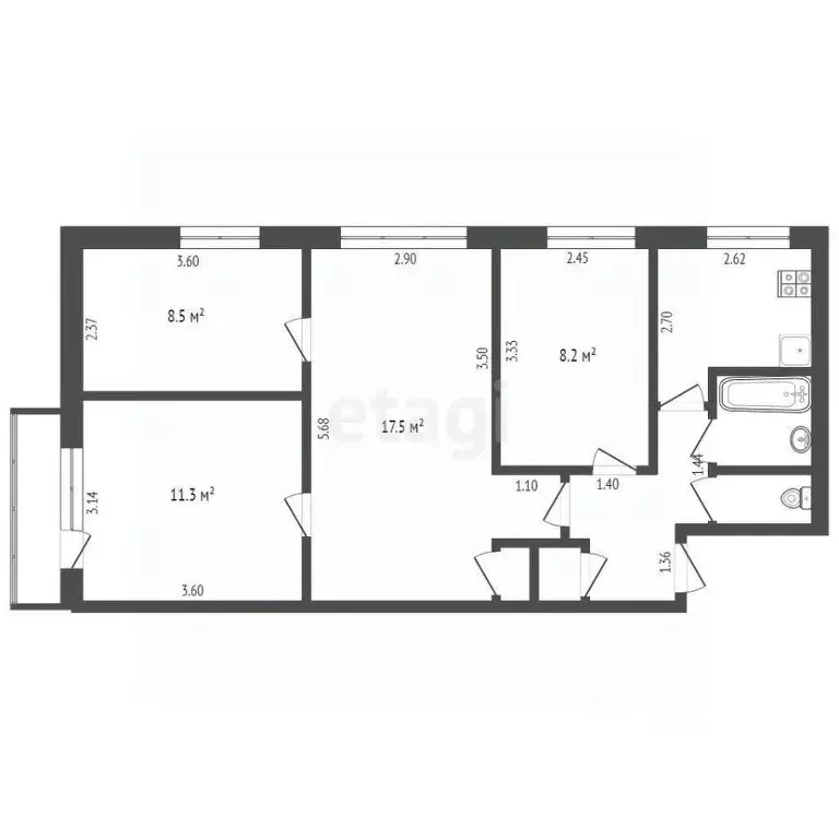 4-к кв. Челябинская область, Копейск ул. Гагарина, 28 (60.7 м) - Фото 1