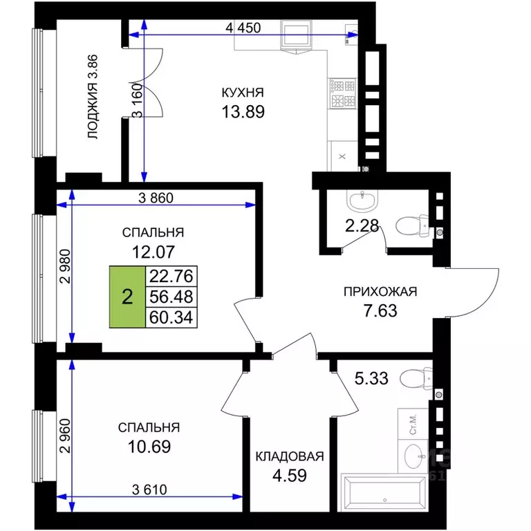 2-к кв. Калининградская область, Гурьевск Включи жилой комплекс (60.34 ... - Фото 1