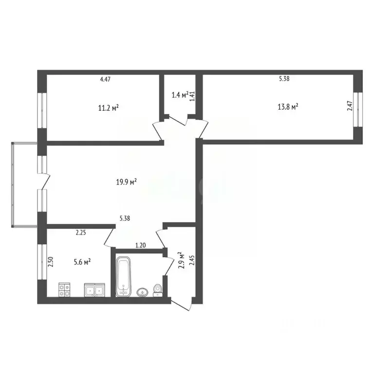 3-к кв. Тюменская область, Тюмень ул. Парфенова, 22 (58.6 м) - Фото 2