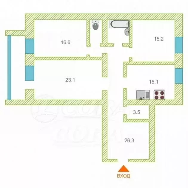 3-комнатная квартира: Тюмень, улица Максима Горького, 3 (106 м) - Фото 1