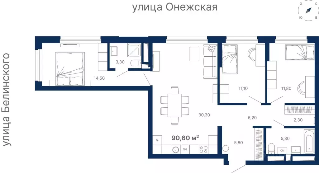 3-к кв. Свердловская область, Екатеринбург ул. Онежская, 4 (91.6 м) - Фото 0