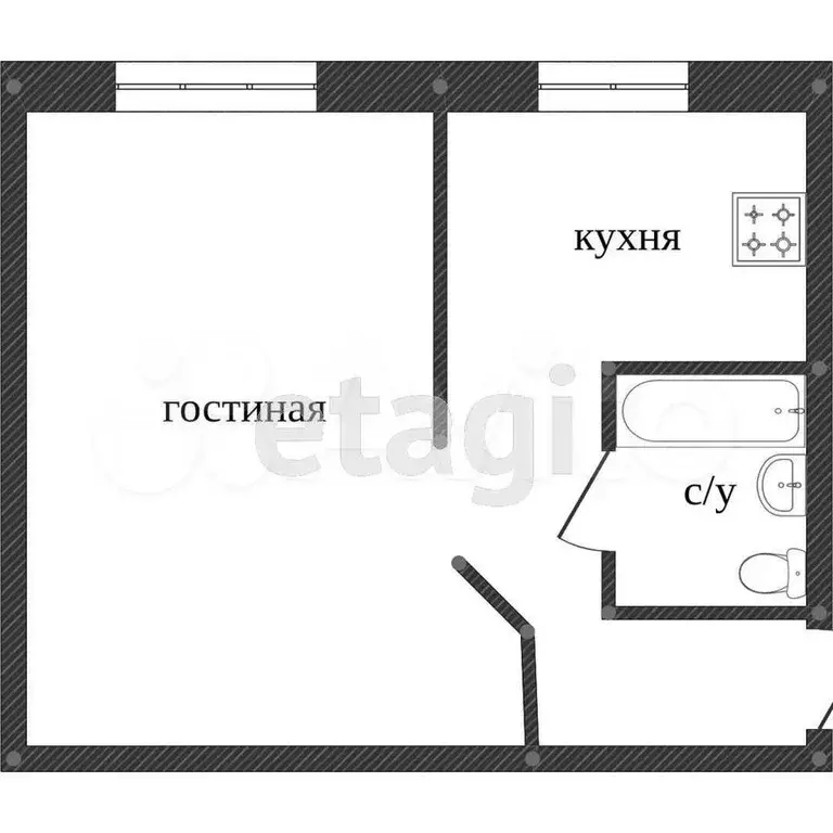 1-к. квартира, 30,1 м, 2/5 эт. - Фото 0