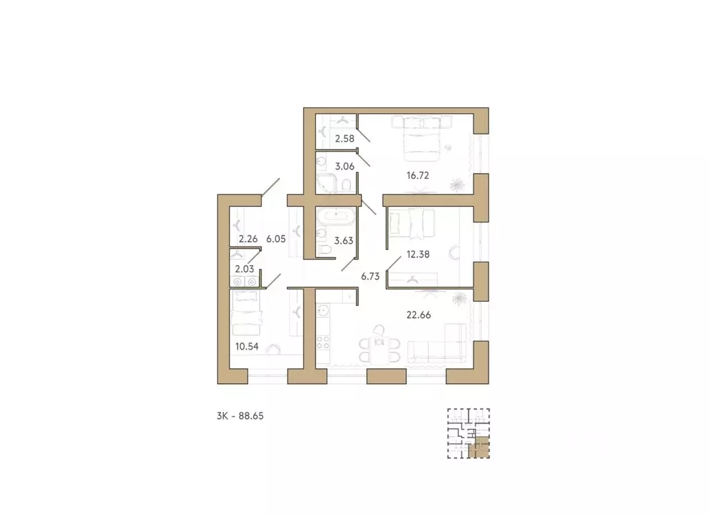 3-к кв. Пензенская область, Пенза Академия жилой комплекс (88.65 м) - Фото 1