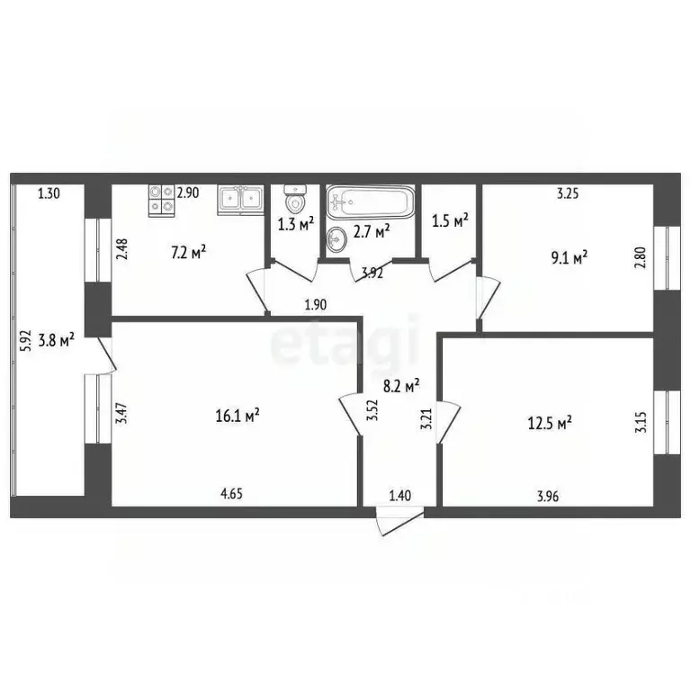 3-к кв. Башкортостан, Стерлитамак ул. Худайбердина, 56 (61.7 м) - Фото 2