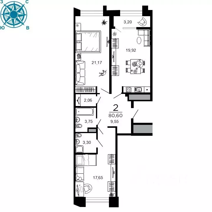 2-к кв. Рязанская область, Рязань ул. 1-я Железнодорожная, 18 (80.6 м) - Фото 0