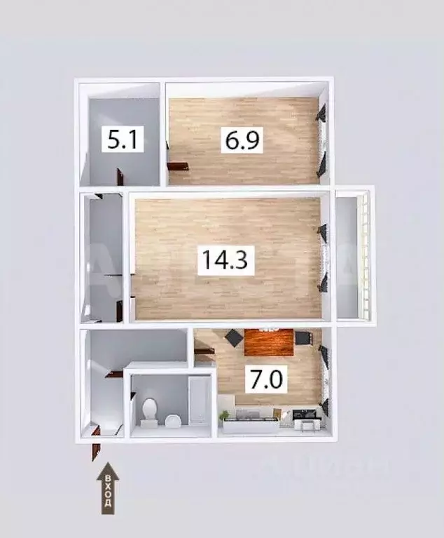 2-к кв. Омская область, Омск ул. Химиков, 46 (45.6 м) - Фото 2