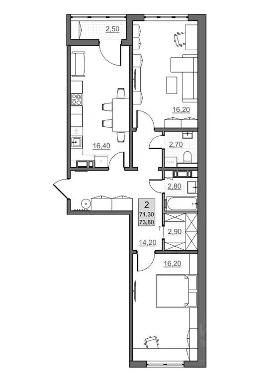 2-к кв. Саратовская область, Балаково Династия клубный дом,  (71.3 м) - Фото 1