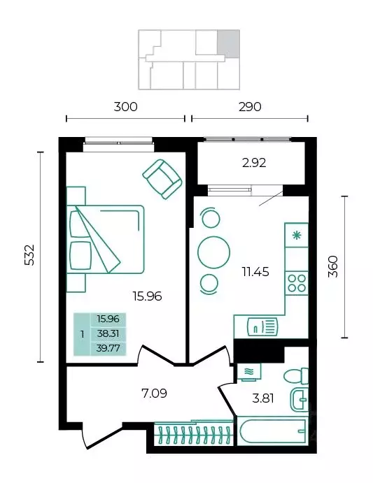 1-к кв. Адыгея, Майкопский район, пос. Тульский  (39.77 м) - Фото 0