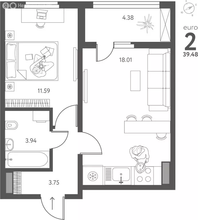 1-комнатная квартира: Липецк, улица Перова, 2Д (39.48 м) - Фото 0