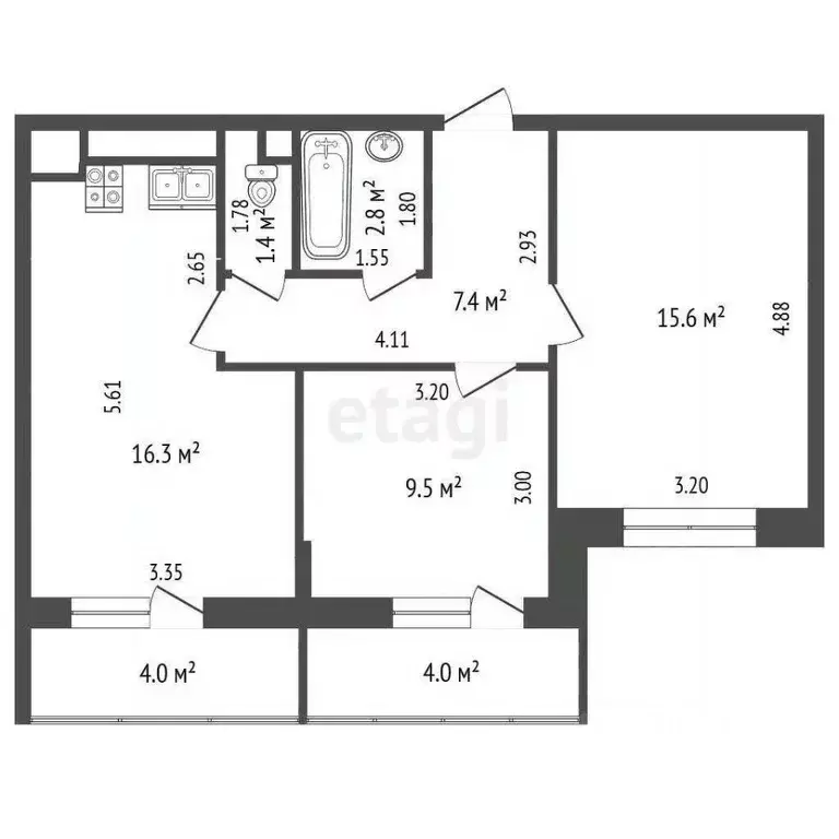 2-к кв. Ростовская область, Батайск пер. Талалихина, 30к2 (53.0 м) - Фото 2