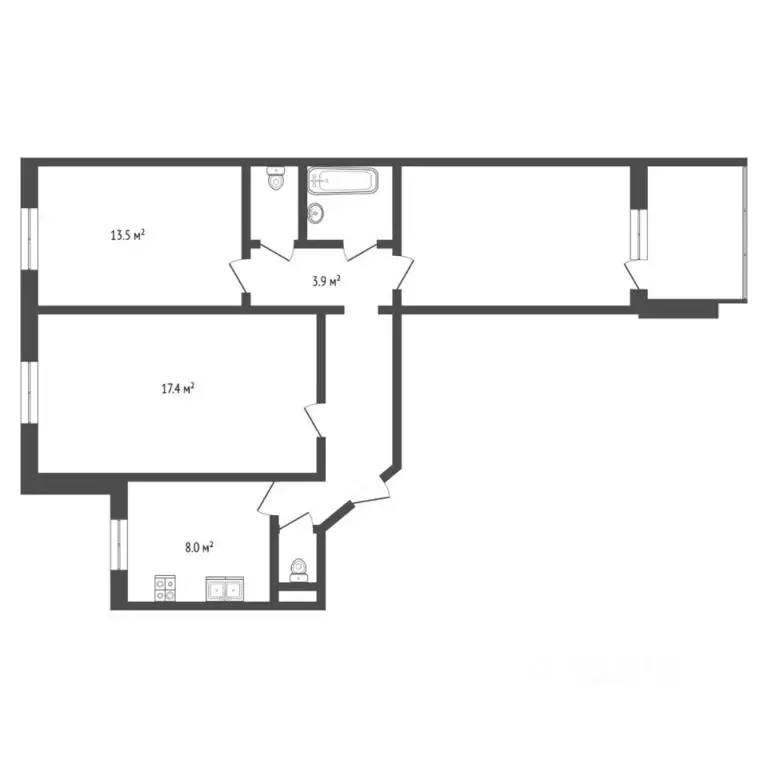 3-к кв. Тюменская область, Тюмень Ставропольская ул., 2 (66.9 м) - Фото 2