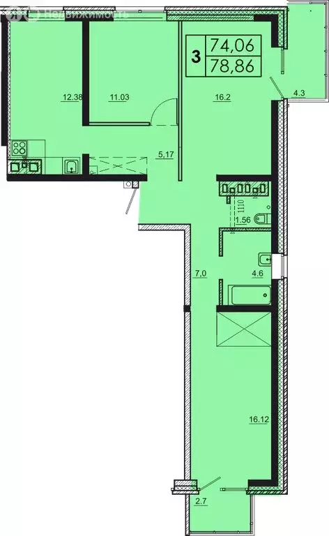 3-комнатная квартира: Иркутск, микрорайон Ново-Ленино (81.06 м) - Фото 0