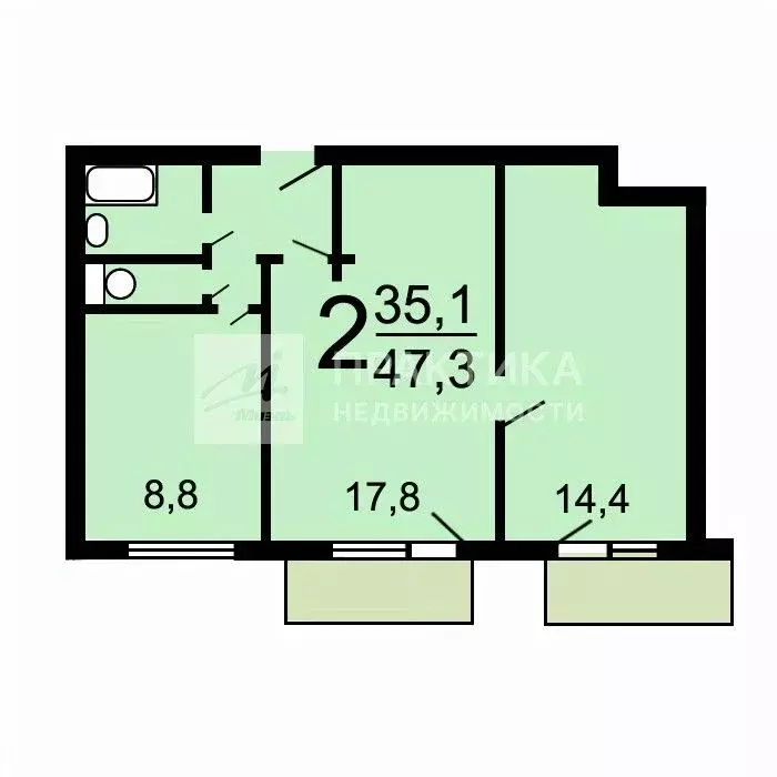 2-к кв. Москва ул. Федора Полетаева, 7 (48.0 м) - Фото 2