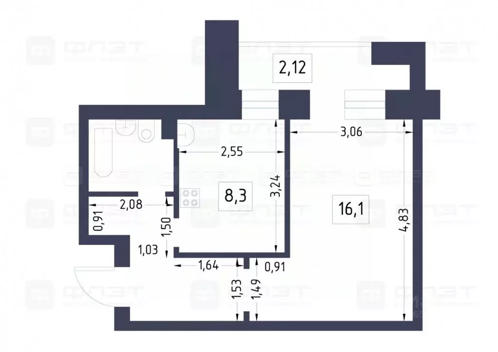 1-к кв. Татарстан, Казань Беломорская ул., 17/37 (34.3 м) - Фото 1