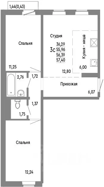 3-к кв. Челябинская область, Челябинск Нефтебазовая ул., 1к2 (56.39 м) - Фото 0