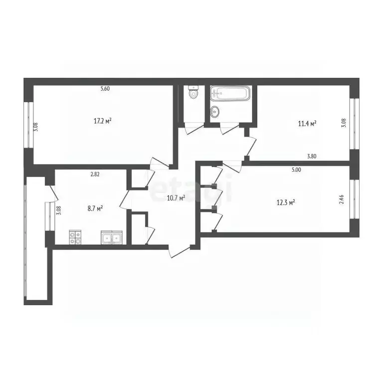3-к кв. Псковская область, Псков Петровская ул., 28 (66.4 м) - Фото 2