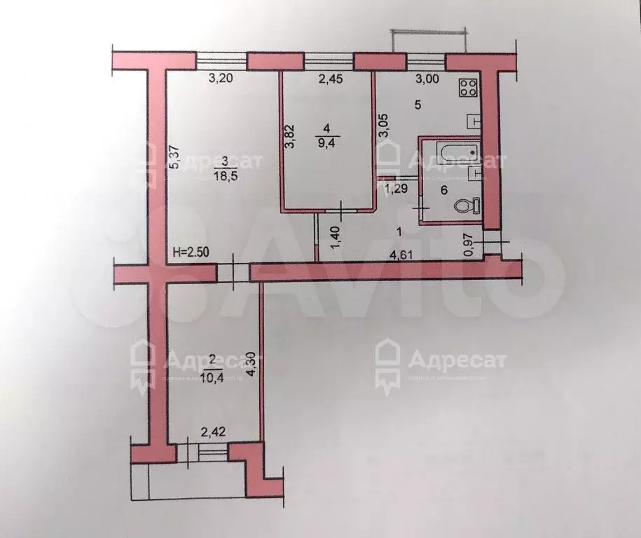 3-к. квартира, 55,6 м, 3/9 эт. - Фото 0