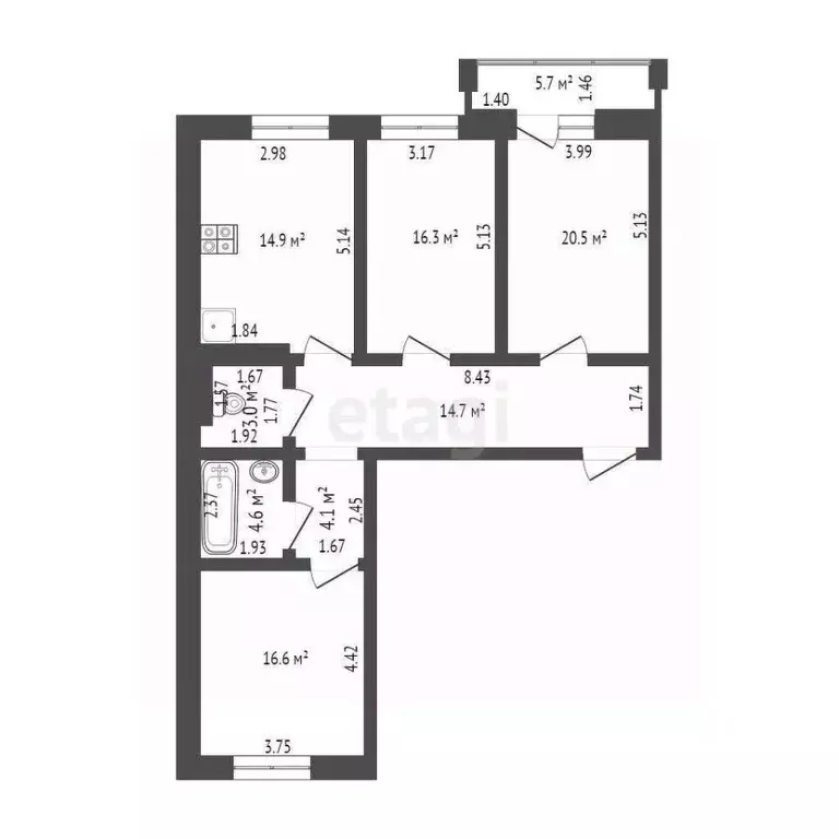3-к кв. Тюменская область, Тюмень ул. Западносибирская, 12к1 (94.7 м) - Фото 0