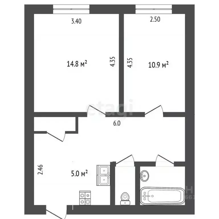2-к кв. Томская область, Томск ул. Мичурина, 6А (40.0 м) - Фото 2