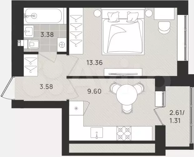 1-к. квартира, 31 м, 5/9 эт. - Фото 1