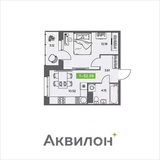 1-к кв. Архангельская область, Северодвинск  (32.59 м) - Фото 0