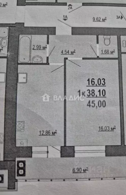 1-к кв. Белгородская область, Белгород бул. Юности, 45 (38.1 м) - Фото 2
