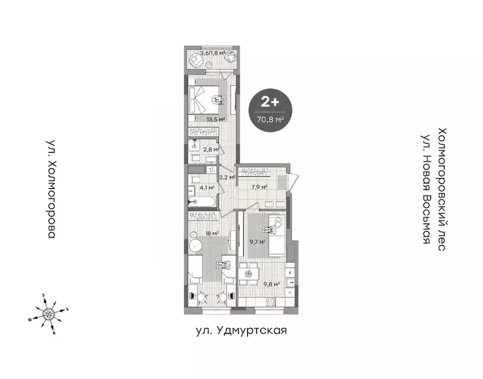 2-к кв. Удмуртия, Ижевск ул. Холмогорова, 107 (70.8 м) - Фото 0